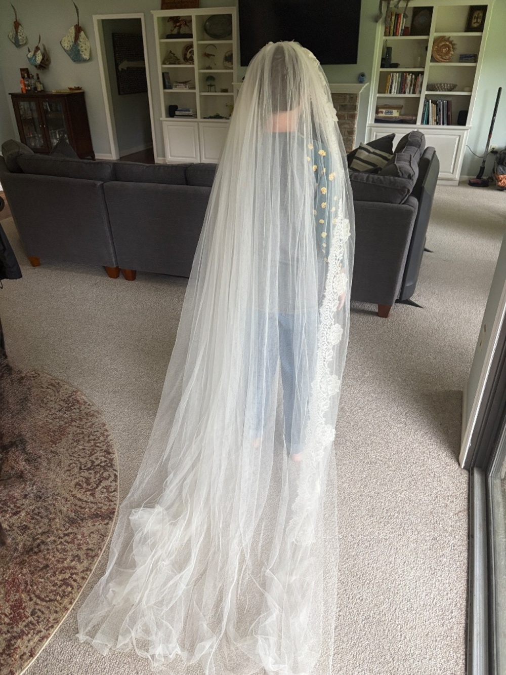 Vintage Lace Cathedral Wedding Veil Romantic Bridal Veil Long Train White - Picture 7 of 7